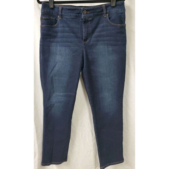 So Slimming by Chicos Size 2 Large 12 Blue Straight Leg Jeans 34 X 28 - Picture 1 of 11